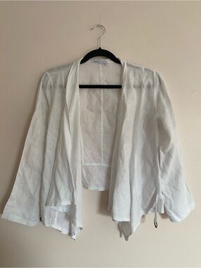 Tempo Paris White Linen Open-Front Top